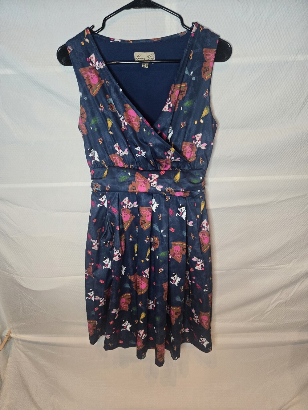 Lindy Bop Navy Floral & Novelty Print Sleeveless Sofia Wrap Dress